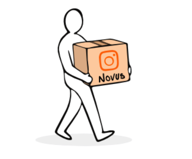 Ilustração NOVUS segurando uma caixa.